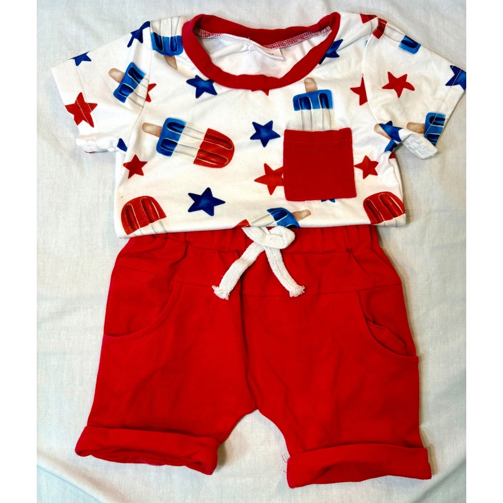 Baby Boys 4th of July Popsicle Star T-Shirt and Shorts Set Red White Blue 0-6M